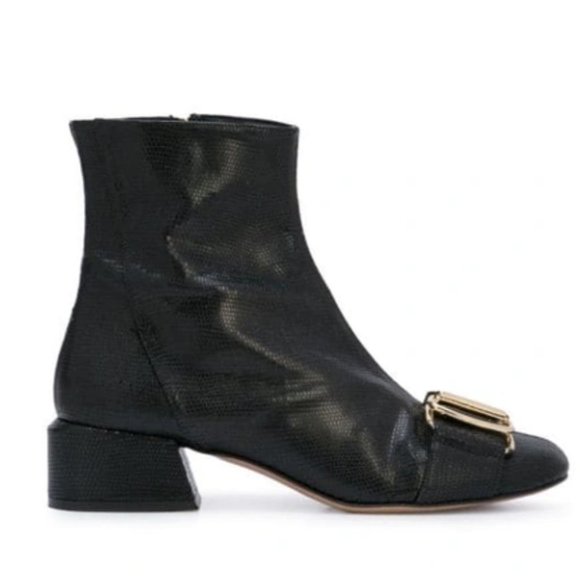 Tibi Wyatt Ankle Boots Black Snake Embossed Cowhide Leather Block Heels 39.5 - Picture 2 of 9